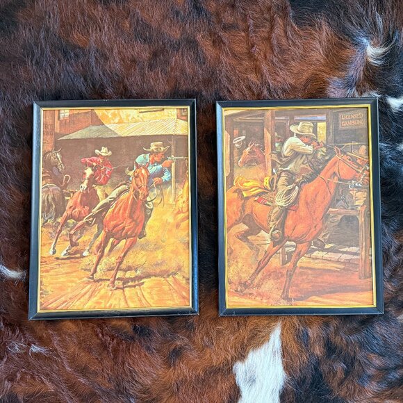 Mid Century Western Framed Gun Slinging Cowboys - Picture 13 of 17